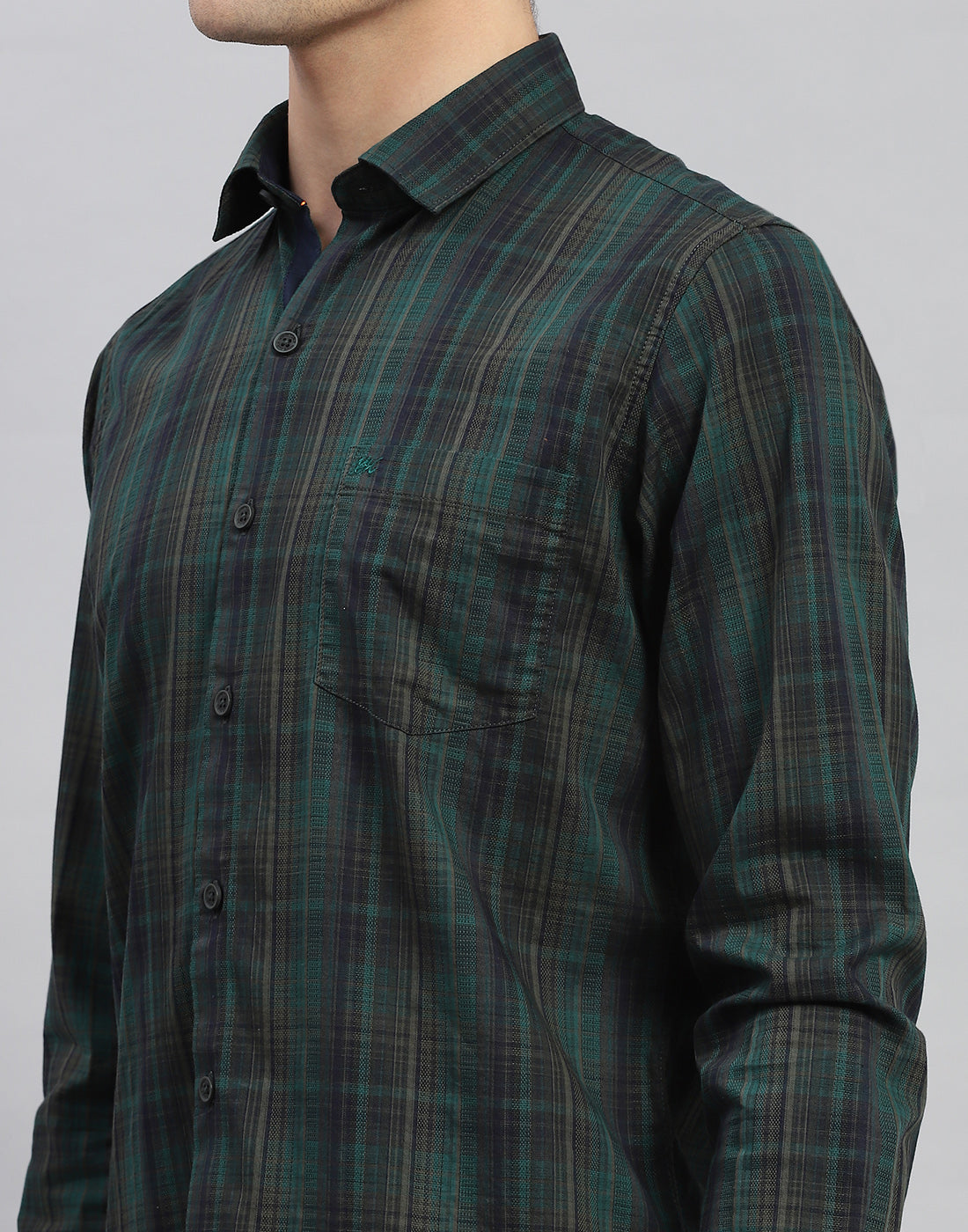 Men Green Check Collar Neck Full Sleeve Shirt