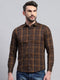 Men Brown Check Collar Full Sleeve Shirt