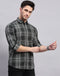 Men Olive Check Collar Full Sleeve Shirt