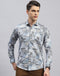 Men Blue Printed Collar Full Sleeve Shirt