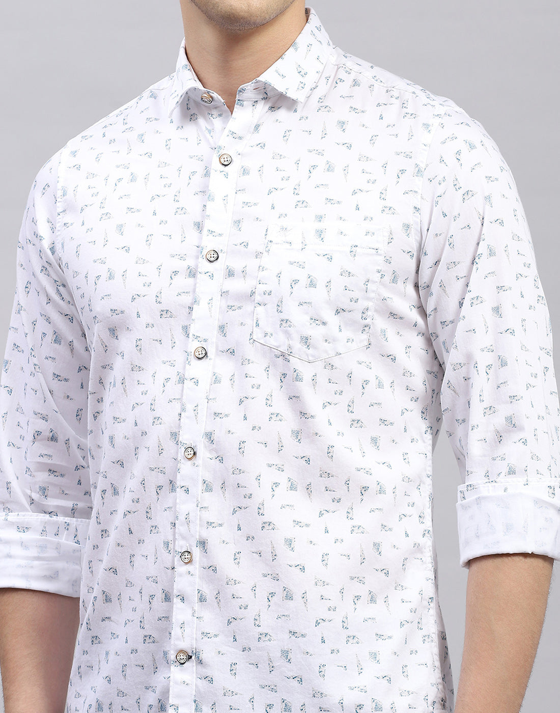 Men White Printed Collar Full Sleeve Shirt