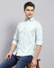 Men Sea Green Printed Collar Full Sleeve Shirt