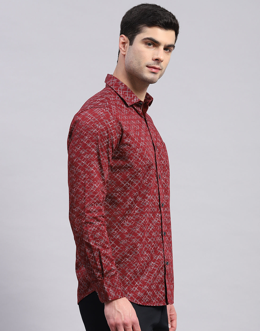 Men Maroon Printed Collar Full Sleeve Shirt