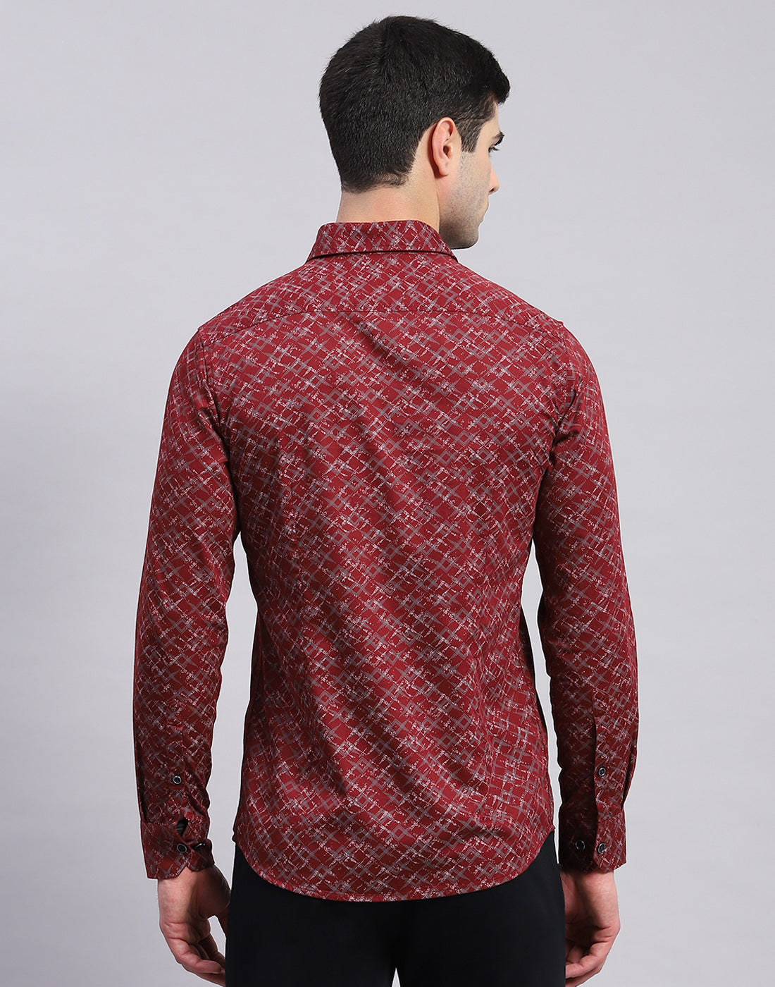 Men Maroon Printed Collar Full Sleeve Shirt