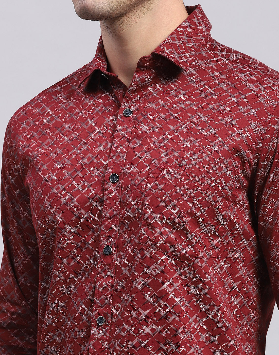 Men Maroon Printed Collar Full Sleeve Shirt