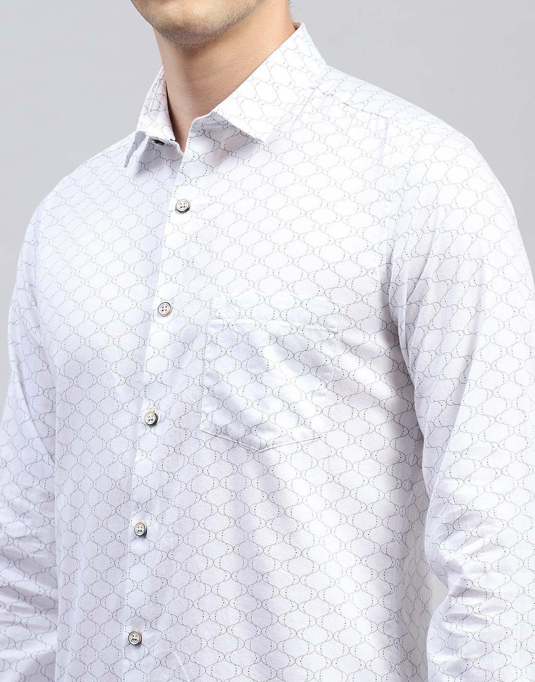 Men White Printed Collar Full Sleeve Shirt