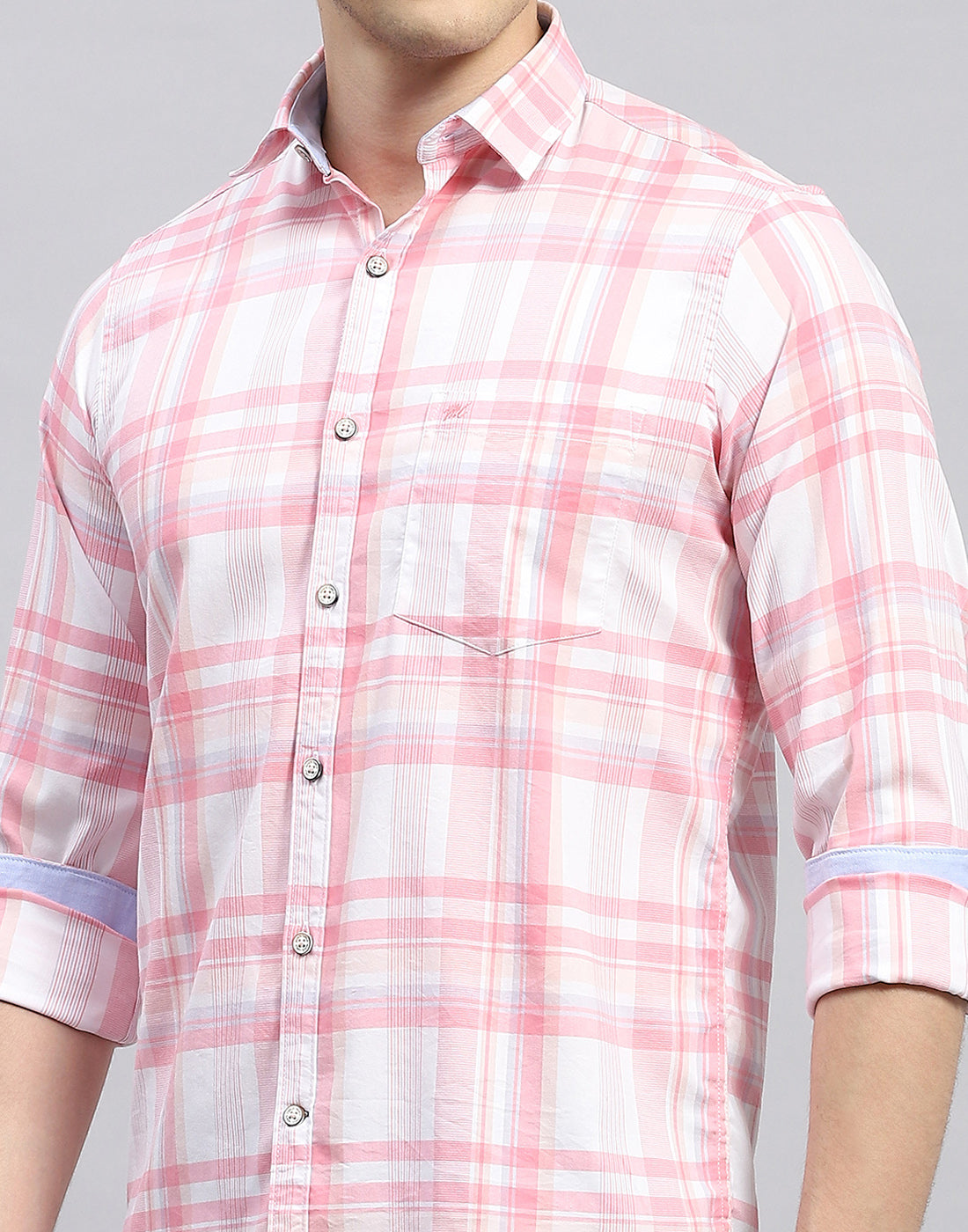 Men Pink Check Collar Full Sleeve Shirt