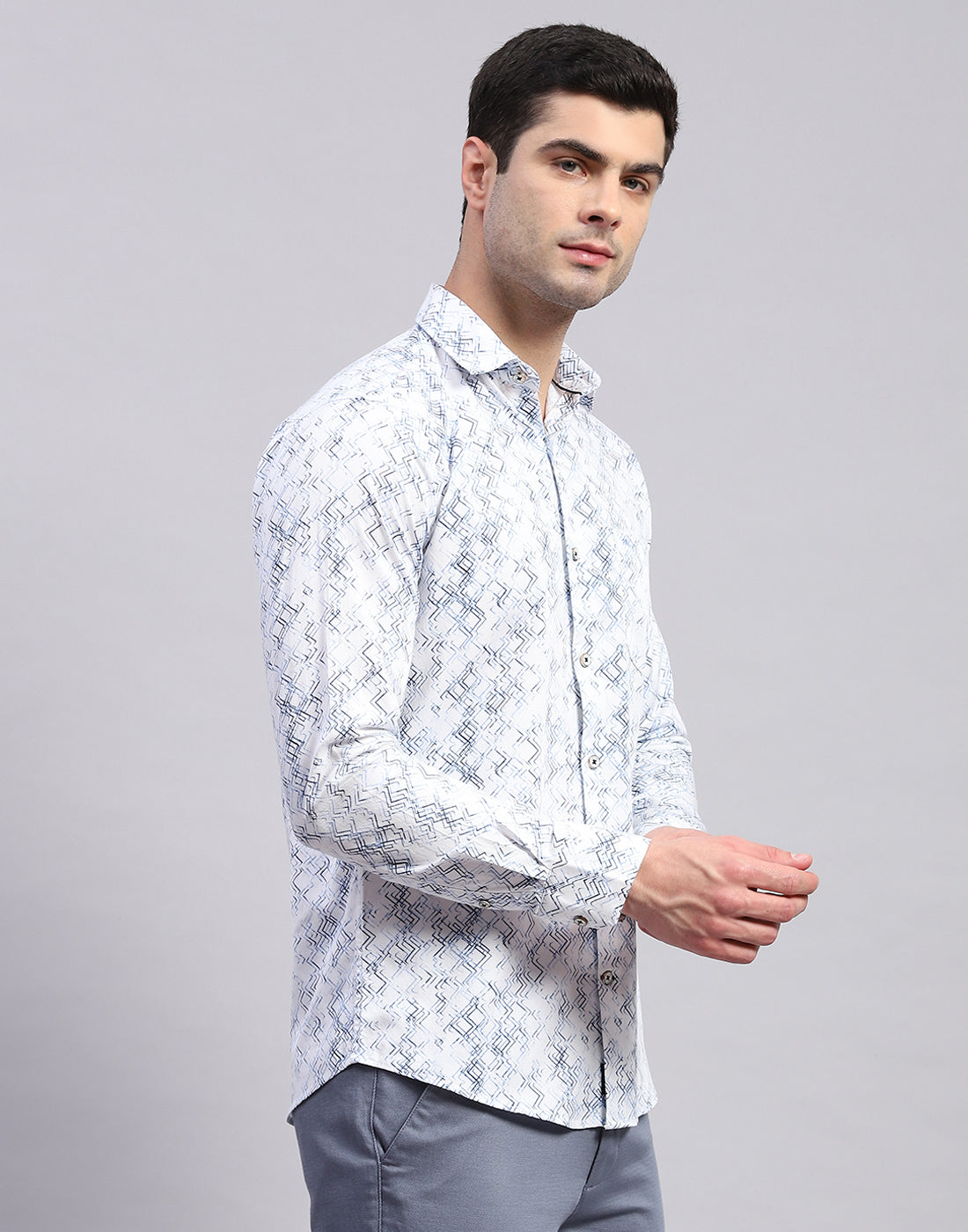 Men Blue Printed Collar Full Sleeve Shirt