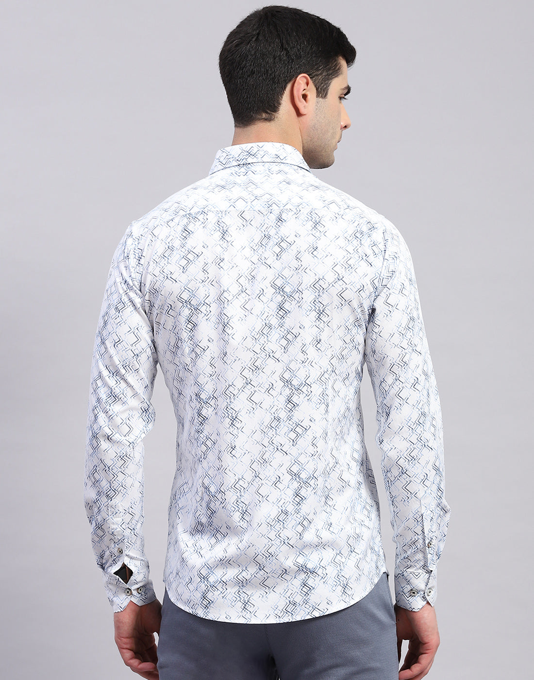 Men Blue Printed Collar Full Sleeve Shirt