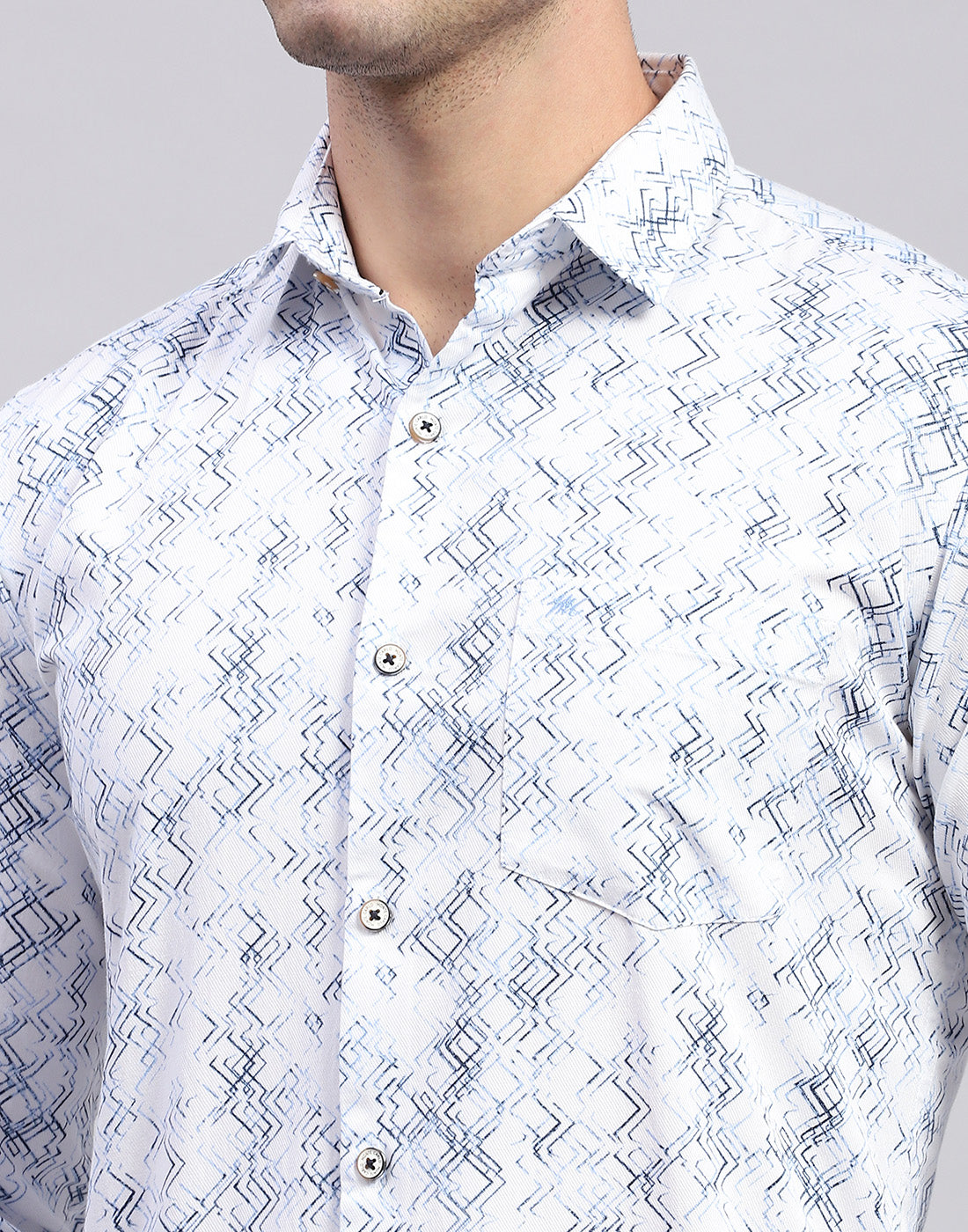 Men Blue Printed Collar Full Sleeve Shirt