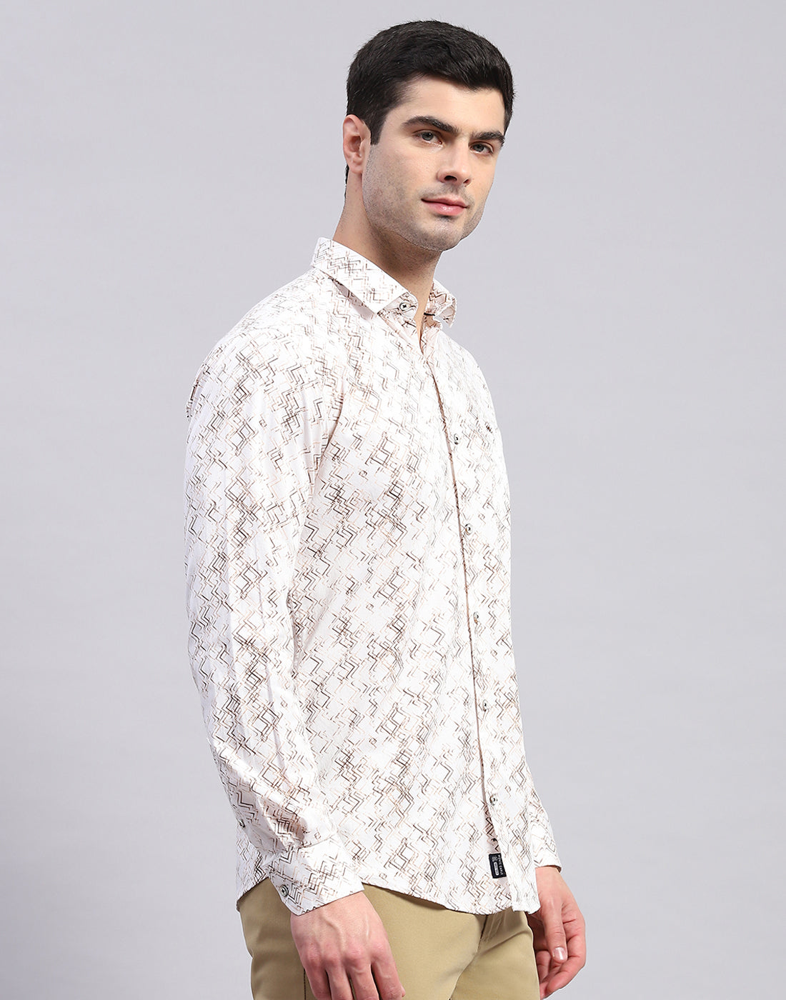 Men Brown Printed Collar Full Sleeve Shirt