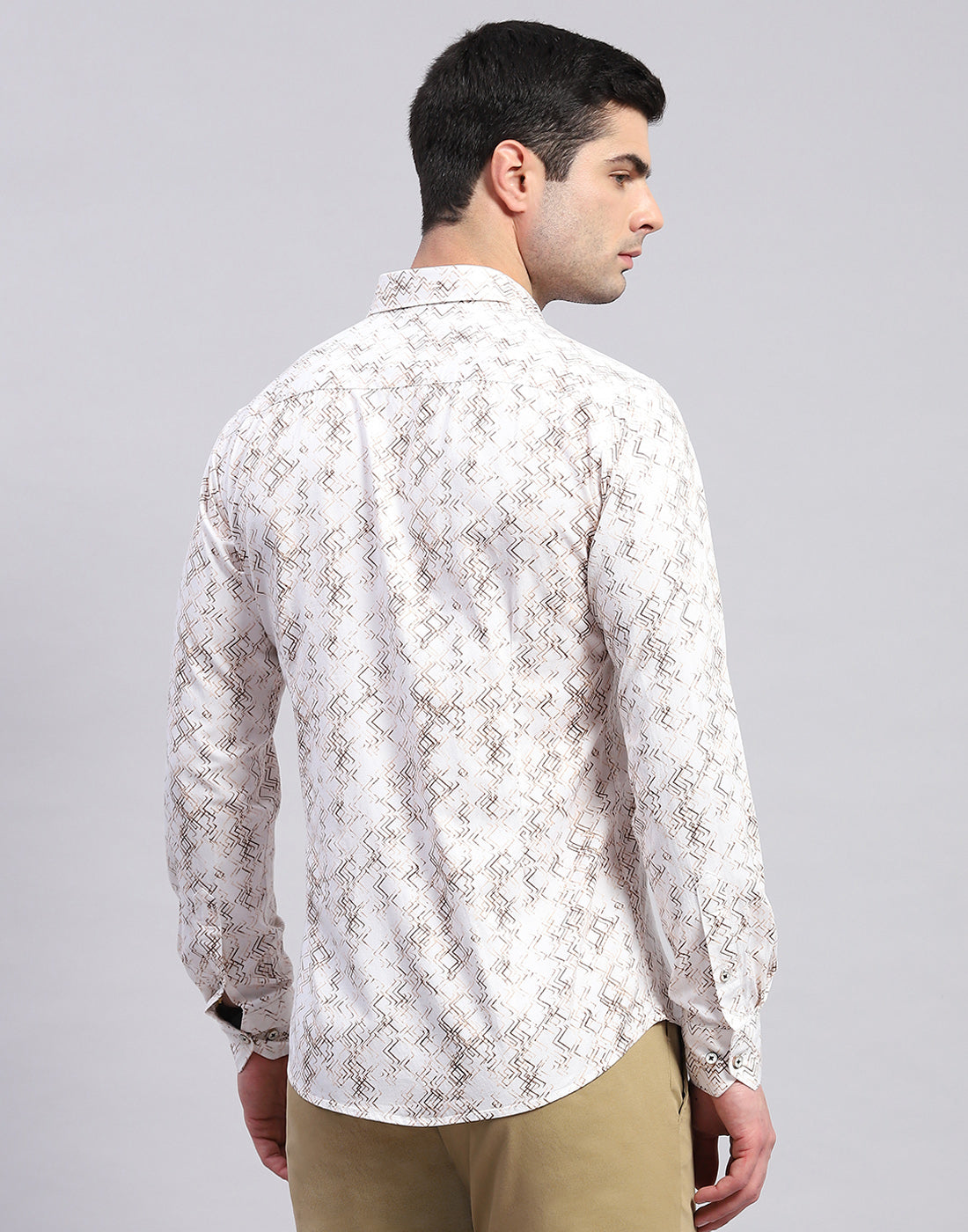 Men Brown Printed Collar Full Sleeve Shirt