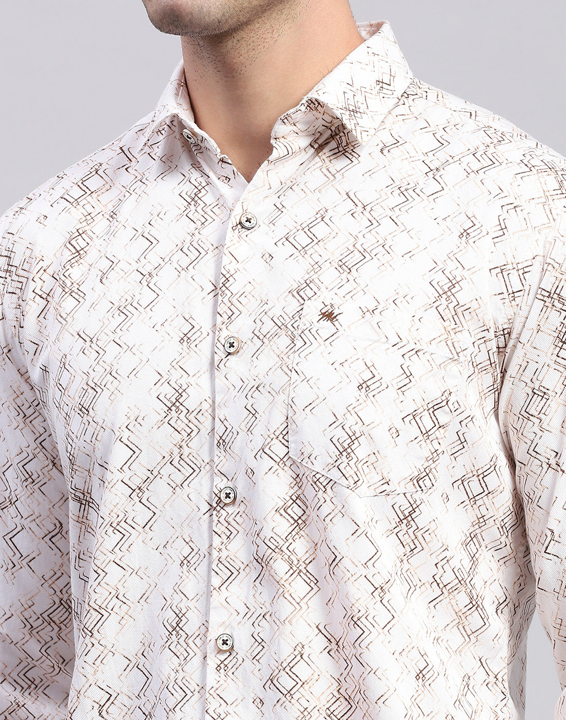 Men Brown Printed Collar Full Sleeve Shirt