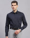 Men Navy Blue Printed Collar Full Sleeve Shirt