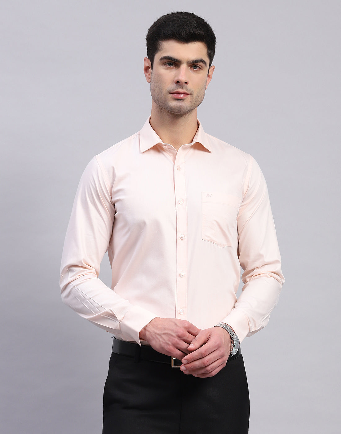 Men Pink Solid Collar Full Sleeve Shirt