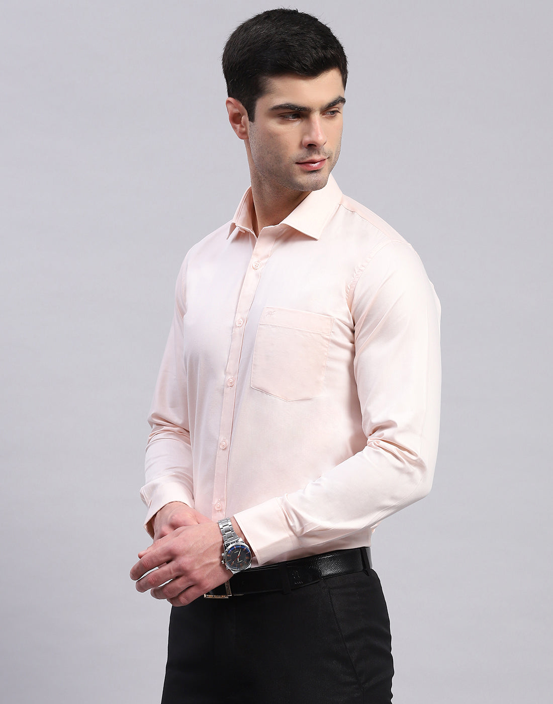 Men Pink Solid Collar Full Sleeve Shirt