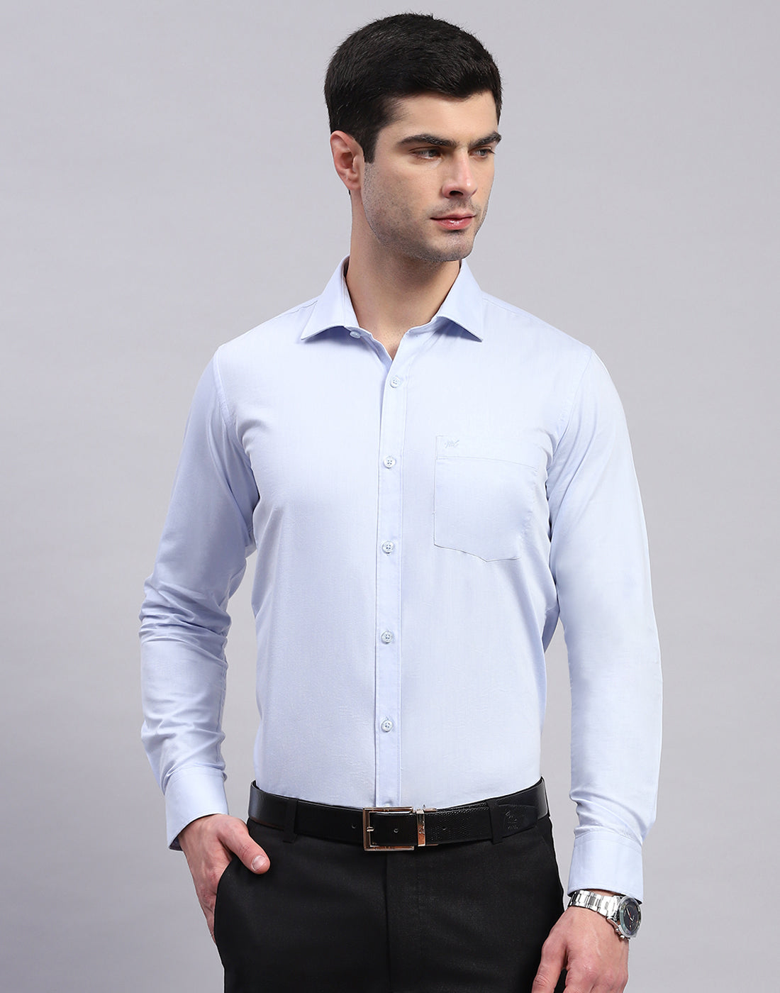 Men Blue Solid Collar Full Sleeve Shirt