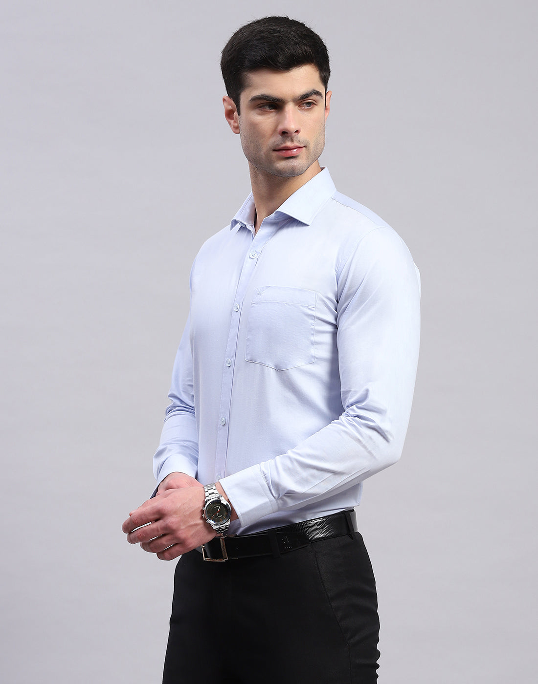 Men Blue Solid Collar Full Sleeve Shirt