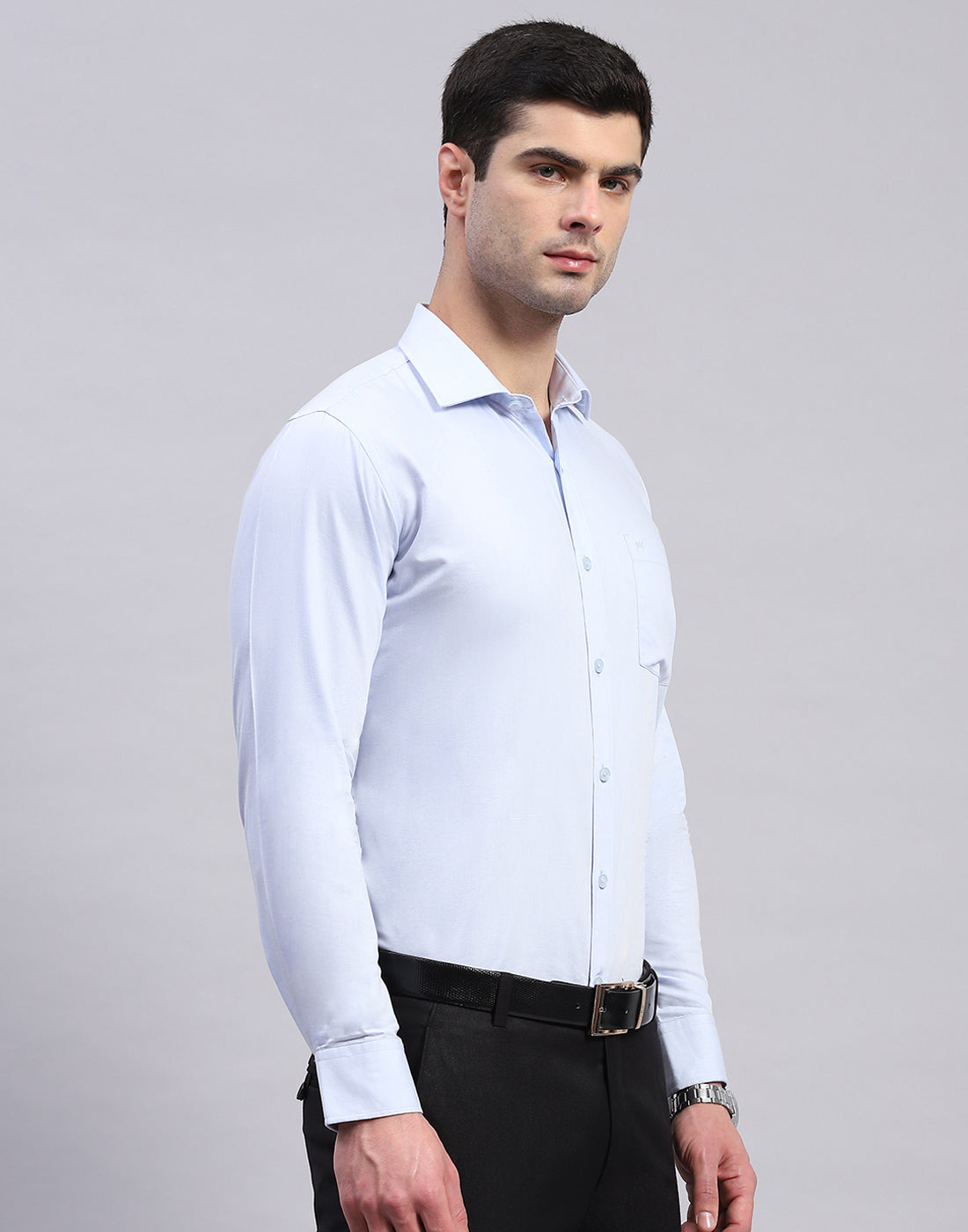 Men Blue Solid Collar Full Sleeve Shirt