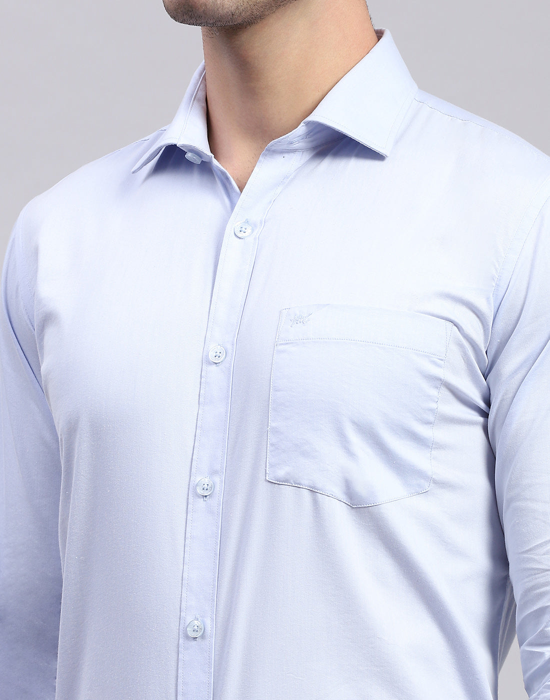 Men Blue Solid Collar Full Sleeve Shirt