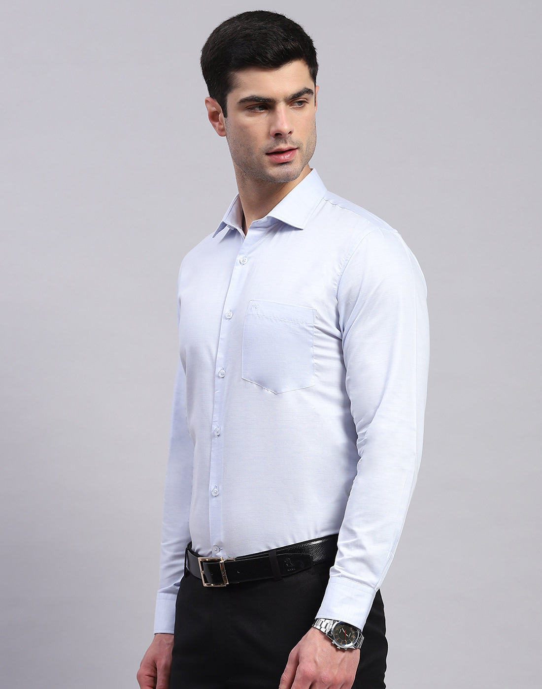 Men Blue Solid Collar Full Sleeve Shirt