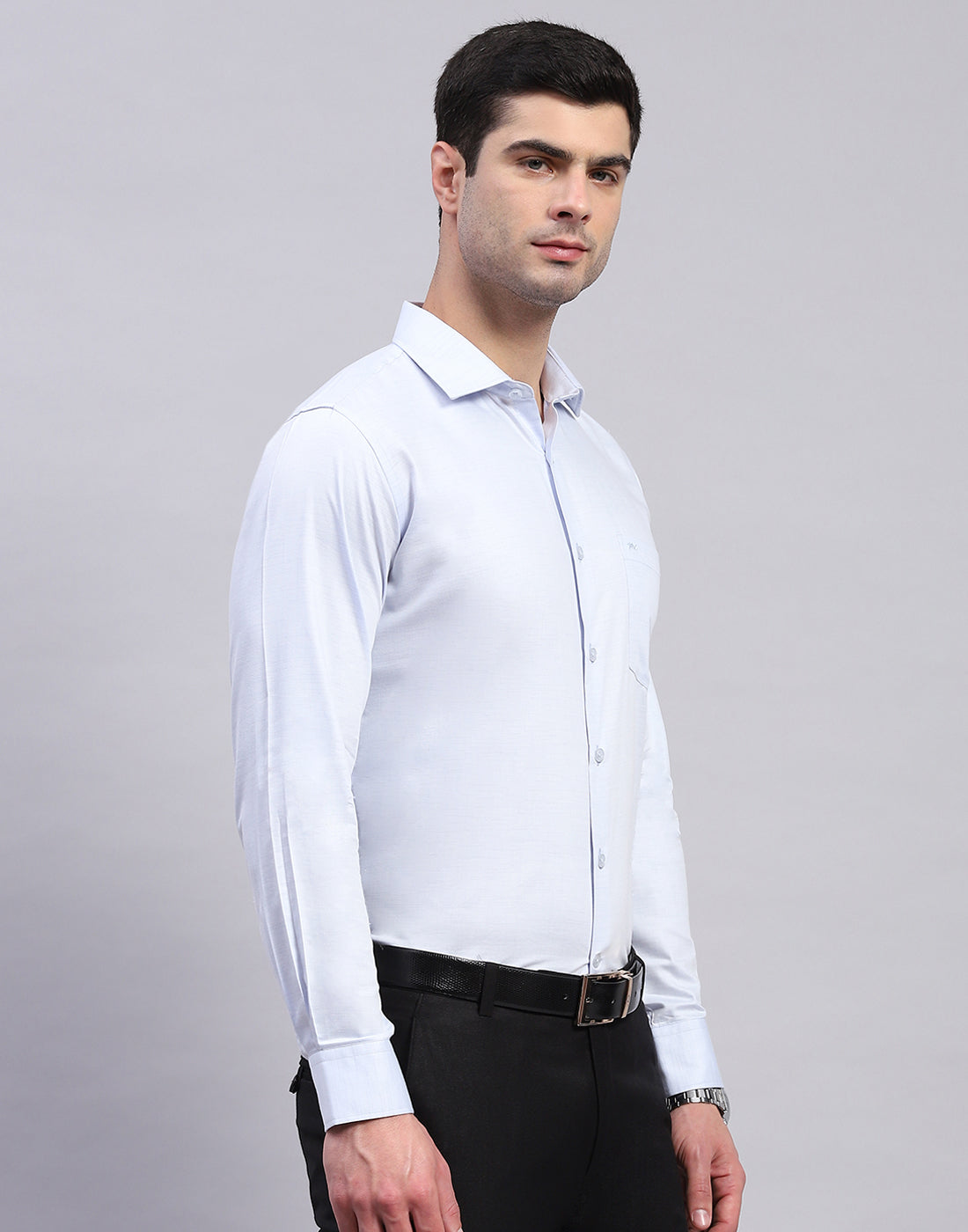 Men Blue Solid Collar Full Sleeve Shirt