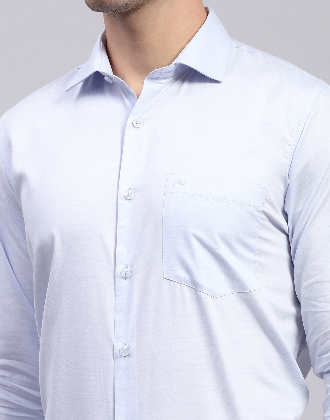 Men Blue Solid Collar Full Sleeve Shirt