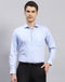 Men Sky Blue Self Design Collar Full Sleeve Shirt