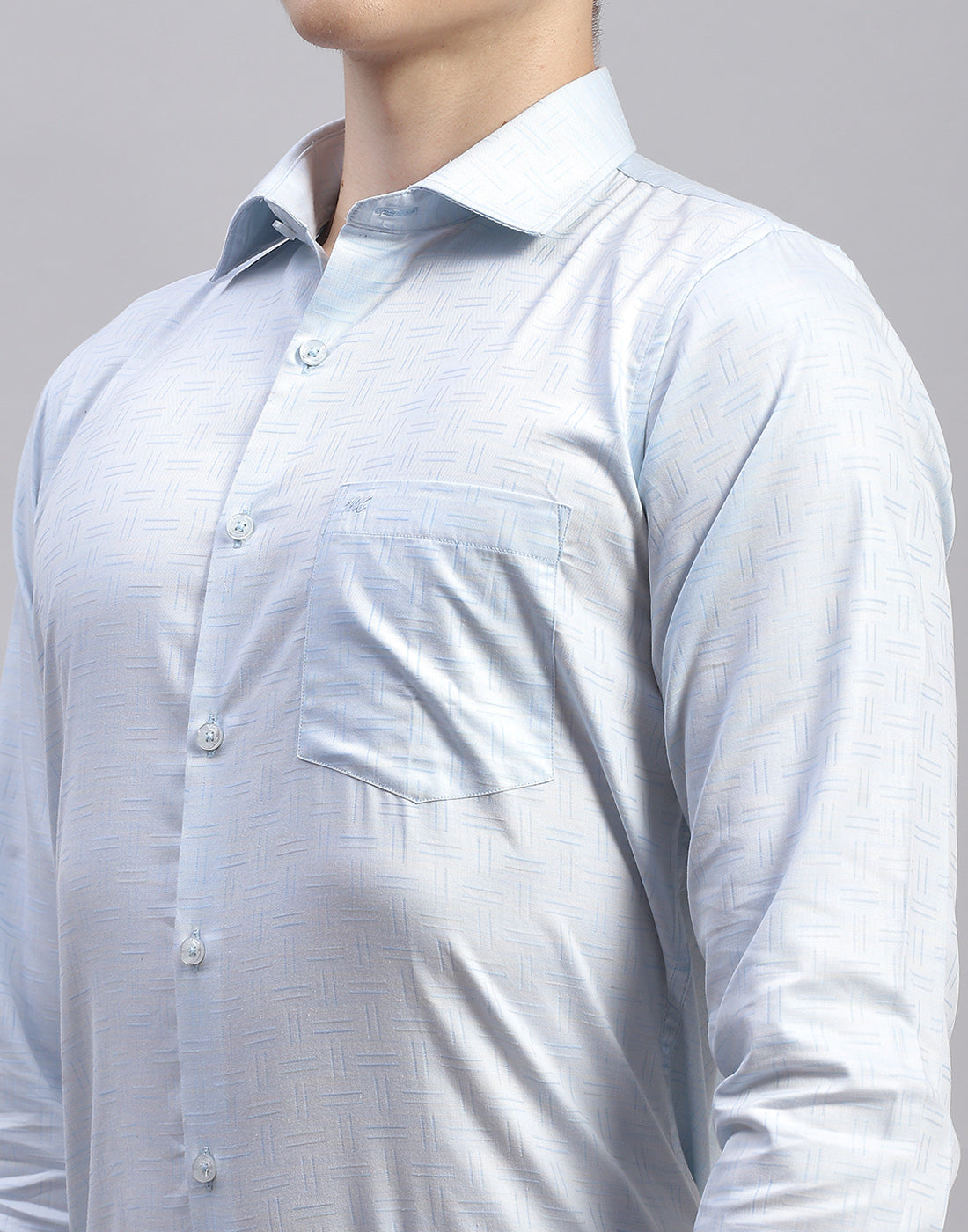 Men Sky Blue Check Collar Full Sleeve Shirt