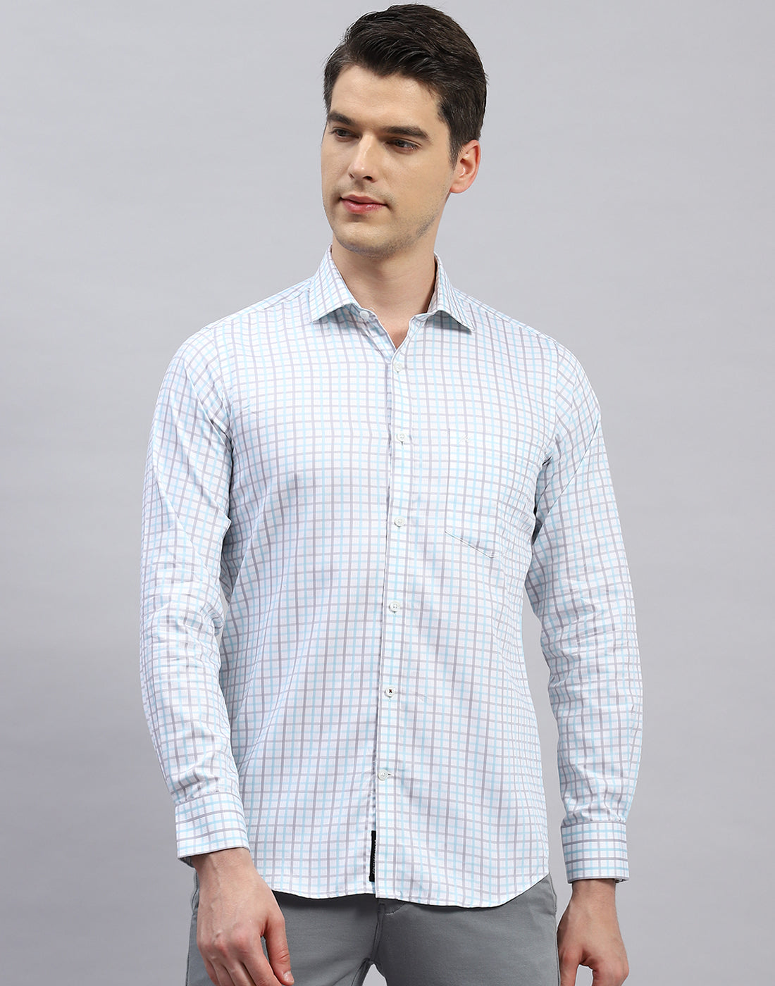 Men Blue Check Collar Full Sleeve Shirt