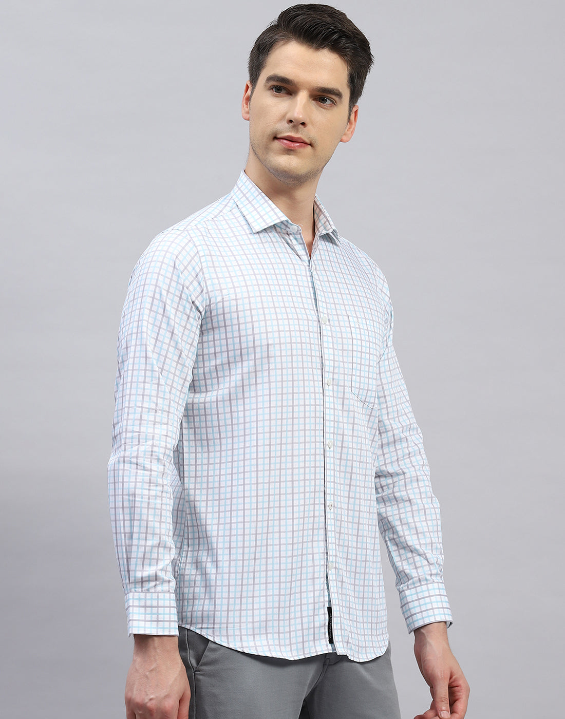 Men Blue Check Collar Full Sleeve Shirt