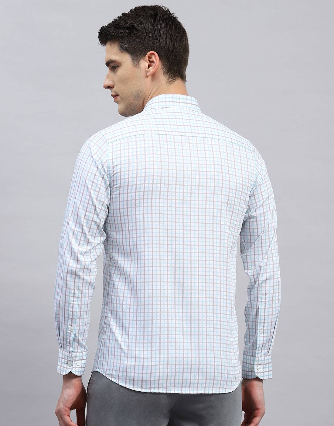 Men Blue Check Collar Full Sleeve Shirt