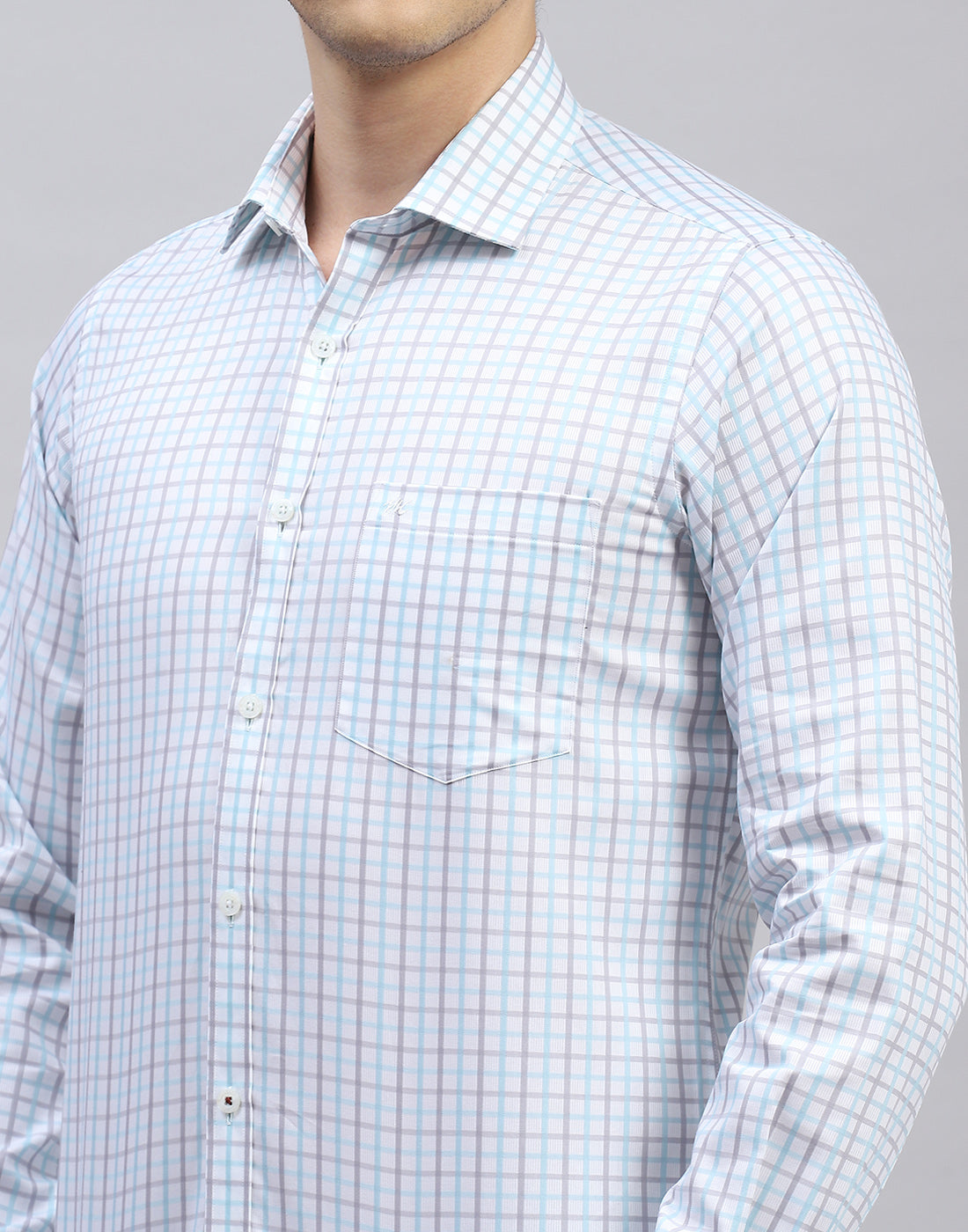 Men Blue Check Collar Full Sleeve Shirt