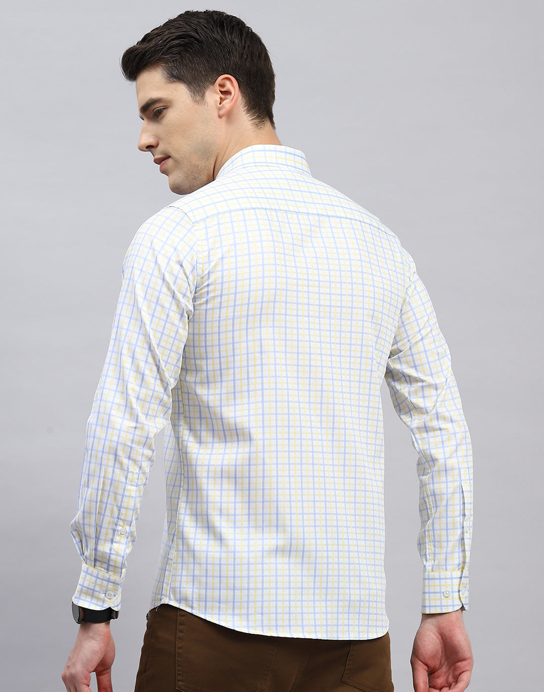 Men Off White Check Collar Full Sleeve Shirt