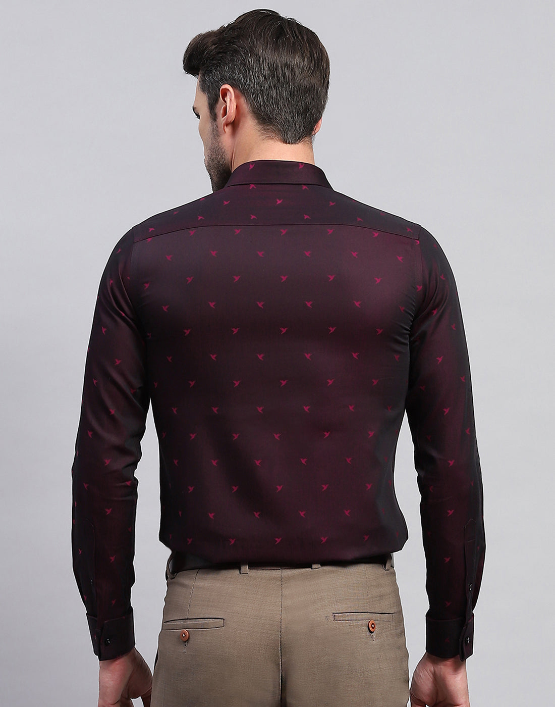 Men Maroon Printed Collar Neck Full Sleeve Shirt