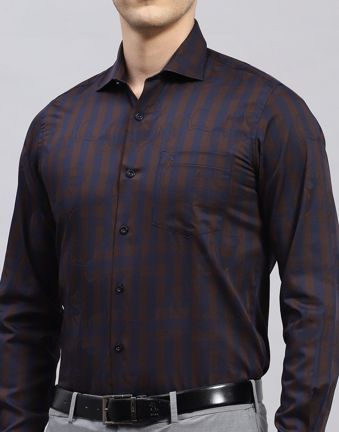 Men Brown Check Collar Full Sleeve Shirt