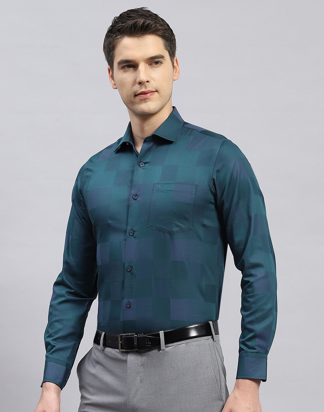 Men Green Check Collar Full Sleeve Shirt