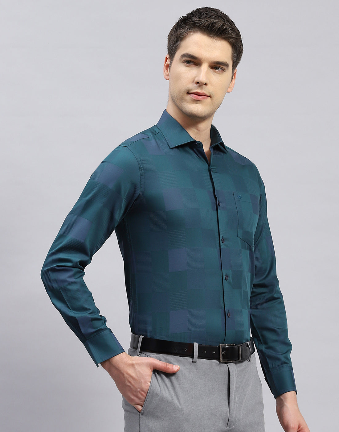 Men Green Check Collar Full Sleeve Shirt