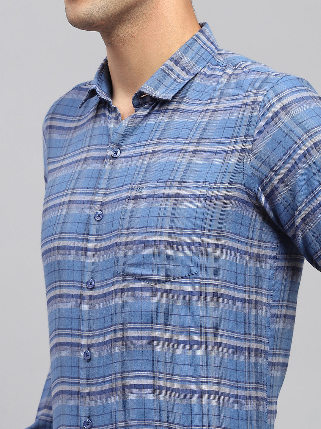 Men Blue Check Spread Collar Full Sleeve Shirt