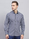 Men Navy Blue Stripe Collar Full Sleeve Shirt