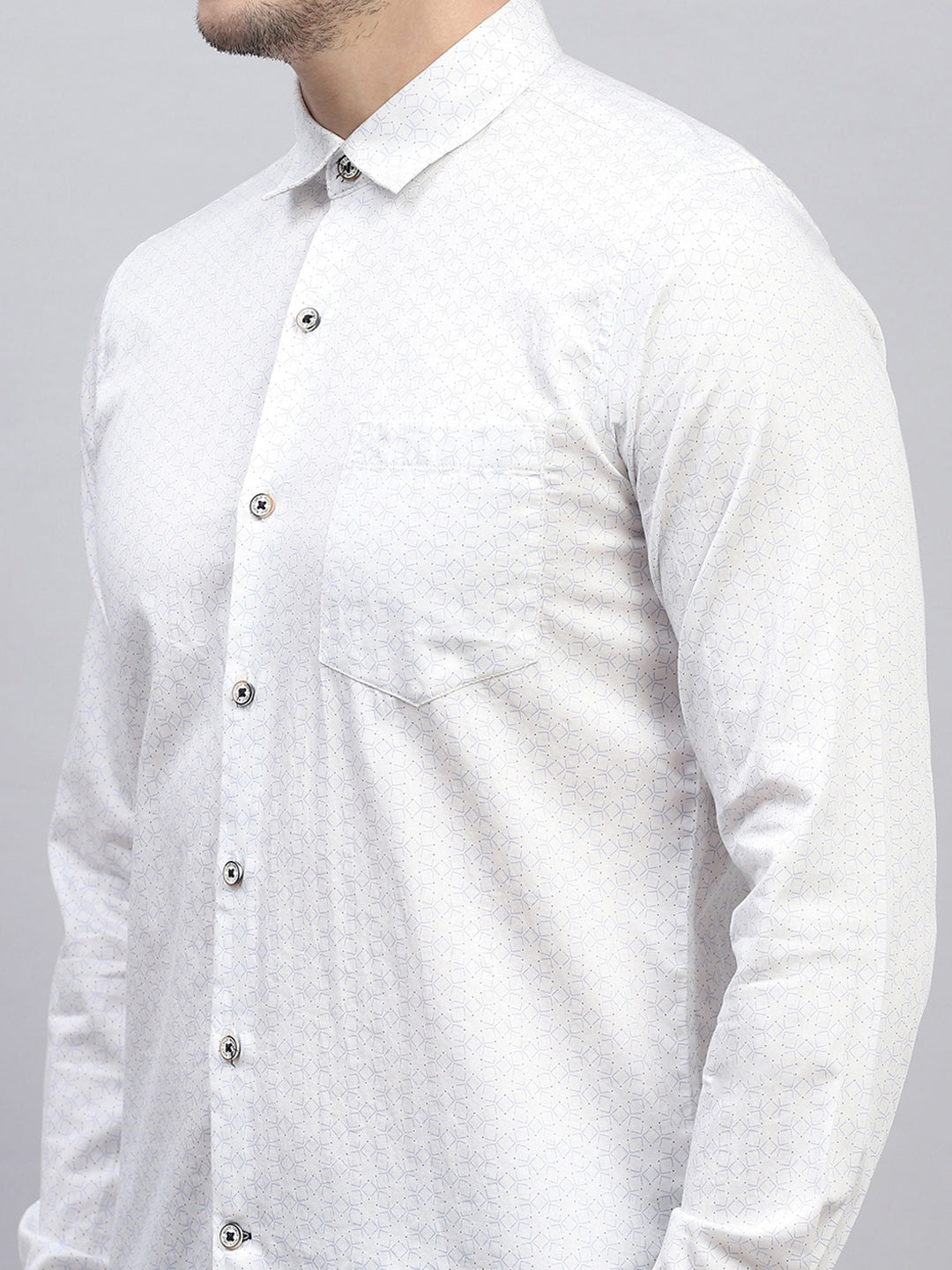 Men White Printed Collar Full Sleeve Shirt