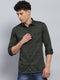 Men Green Printed Collar Full Sleeve Shirt