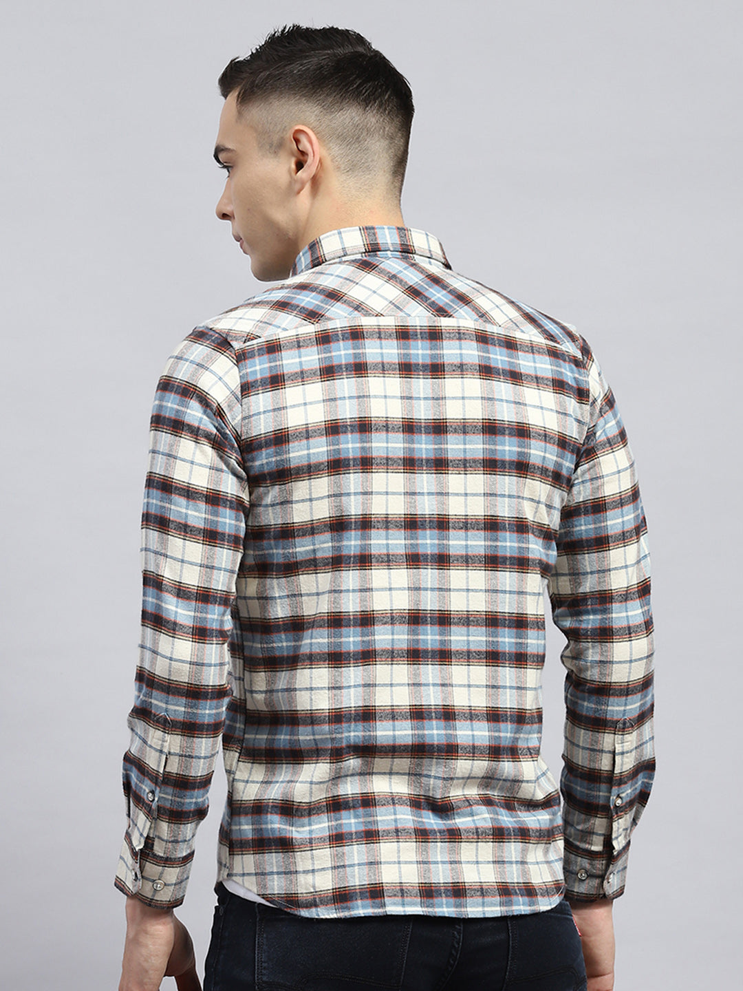 Men Blue Check Collar Full Sleeve Shirt