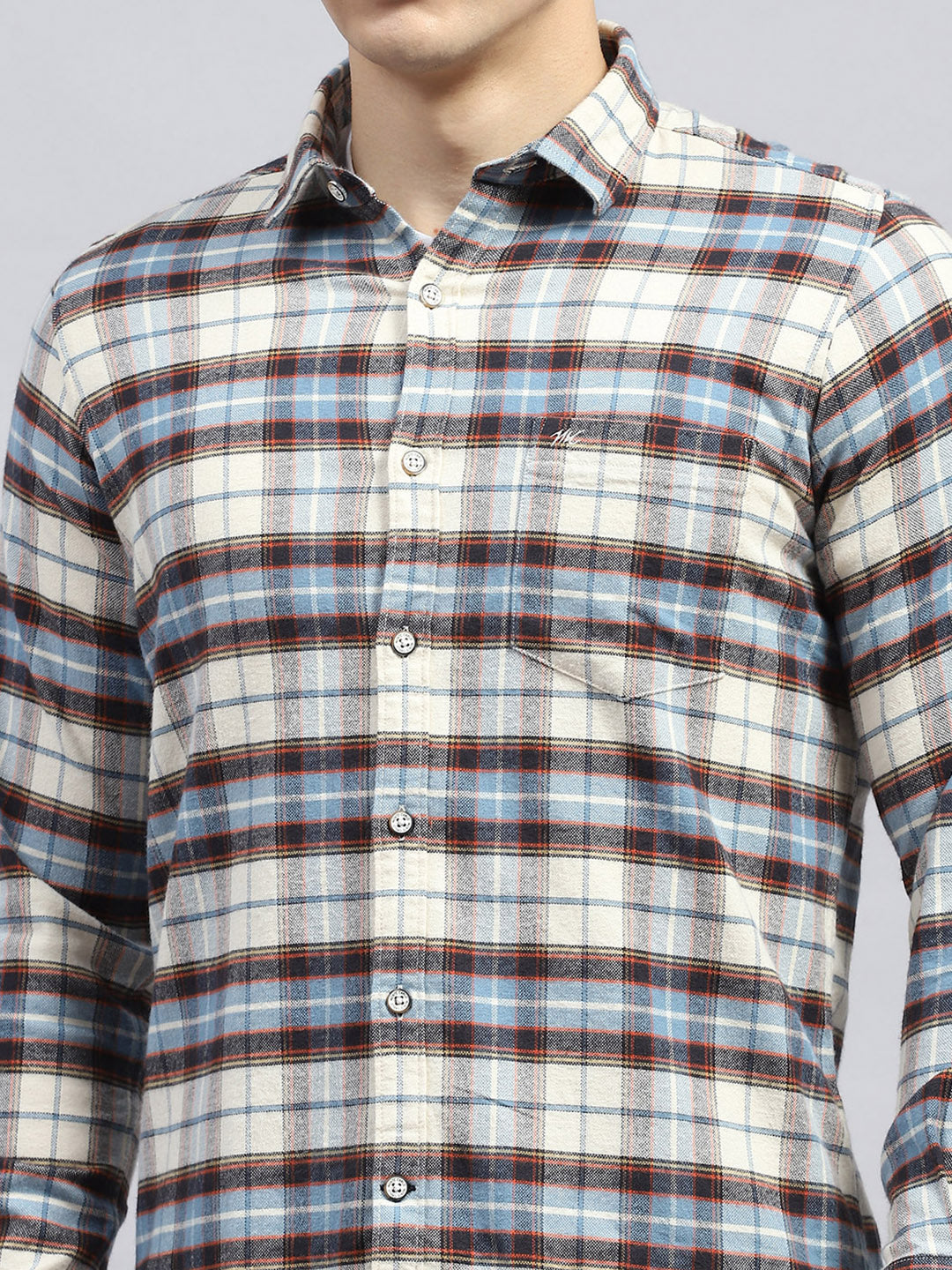 Men Blue Check Collar Full Sleeve Shirt