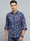 Men Blue Printed Collar Full Sleeve Shirt