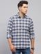 Men Navy Blue Check Collar Full Sleeve Shirt