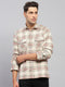 Men Beige Check Collar Full Sleeve Shirt