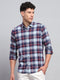 Men Blue Check Collar Full Sleeve Shirt