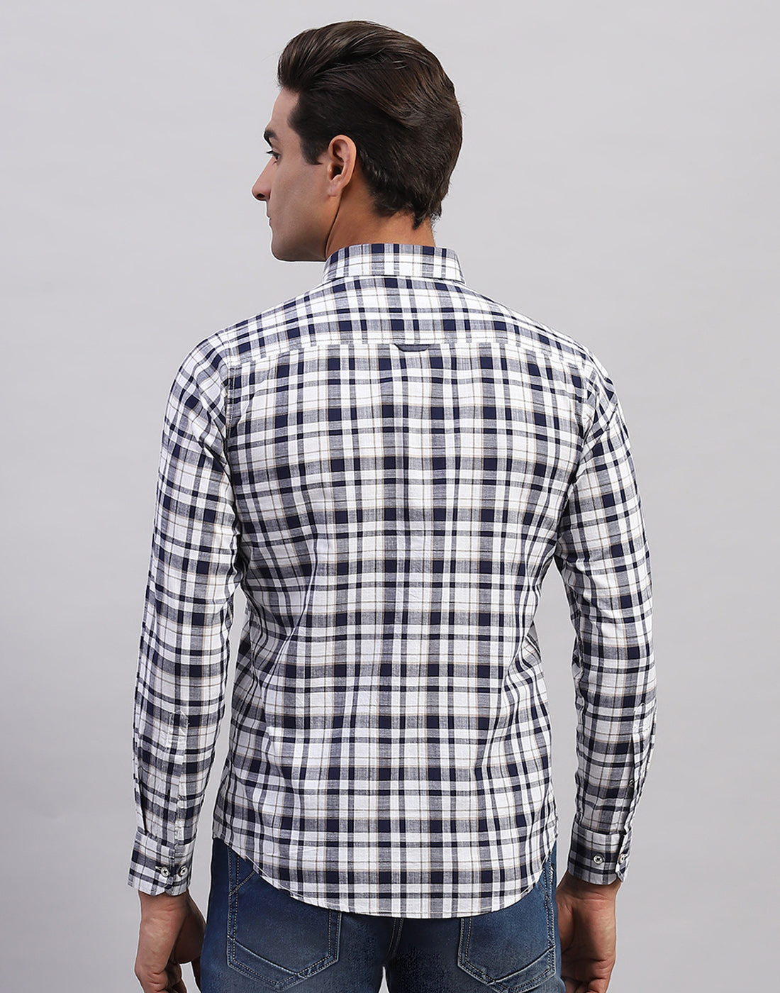 Men White Check Collar Full Sleeve Shirt