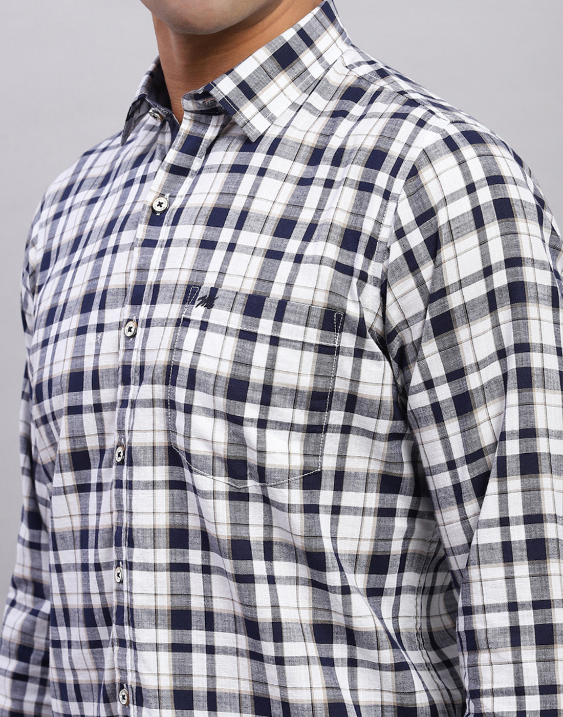 Men White Check Collar Full Sleeve Shirt